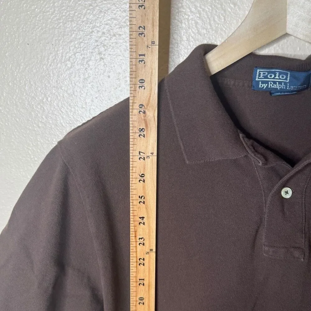 Polo Ralph Lauren Shirt Mens L Brown Mesh Polo Short Sleeve White Pony Faded